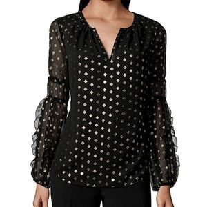 Worthington Black Gold Foil Print Diana Blouse